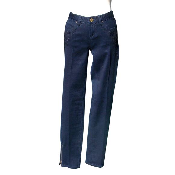 Cache Embellished Jean Pant Denim Zipper Slim Leg Rhinestone Stretch NWT $108 - Picture 3 of 9
